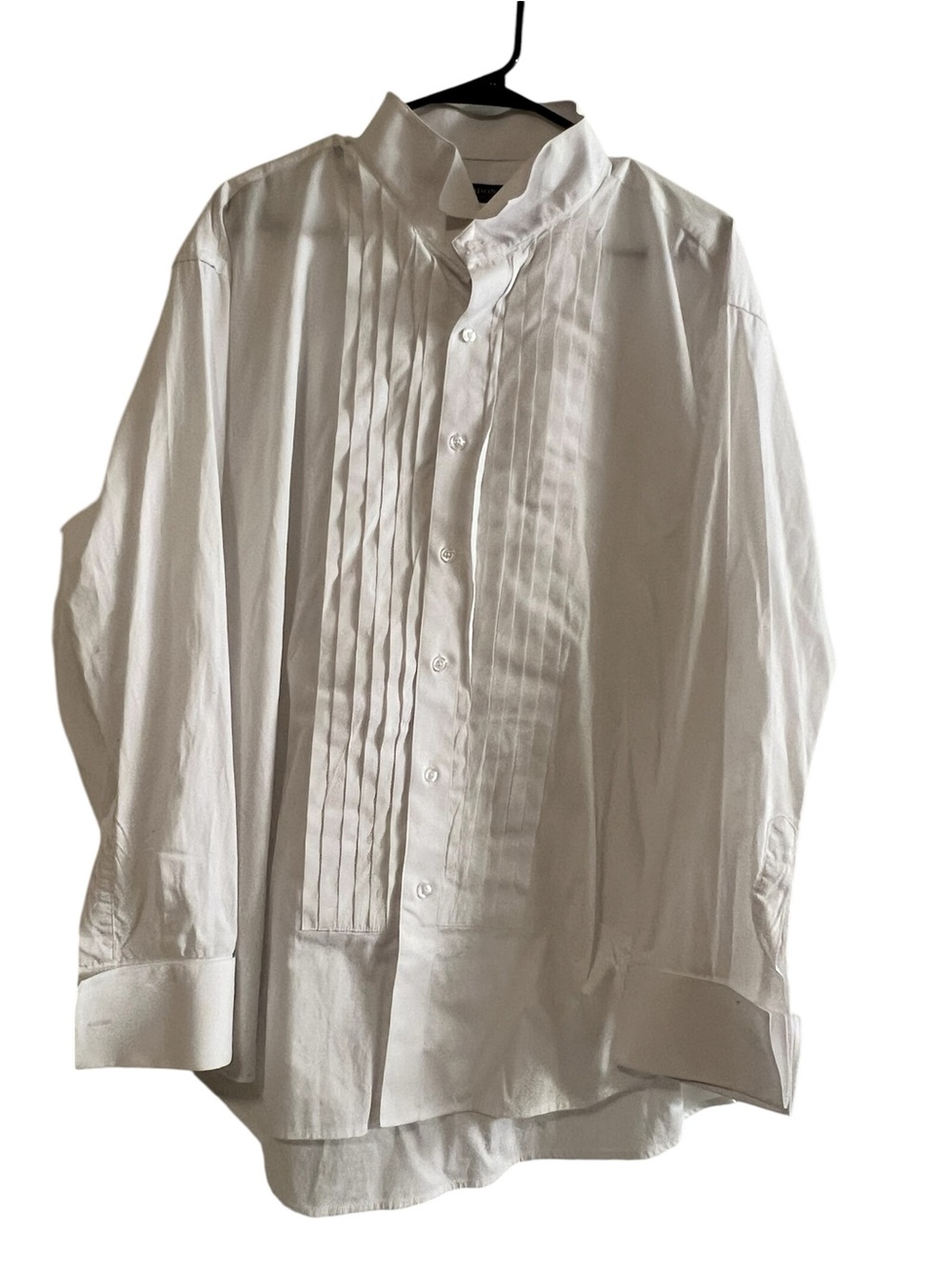 London Fog White Pleated Band-Collar Dress Shirt - Size 18.5